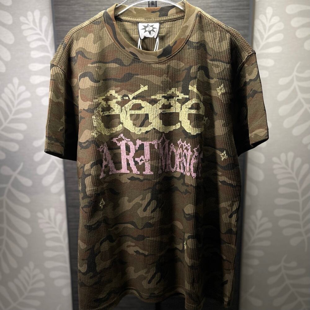 Vintage Camouflage Thermal T-Shirt Size S/M Green Pink Yellow Y2K Streetwear
